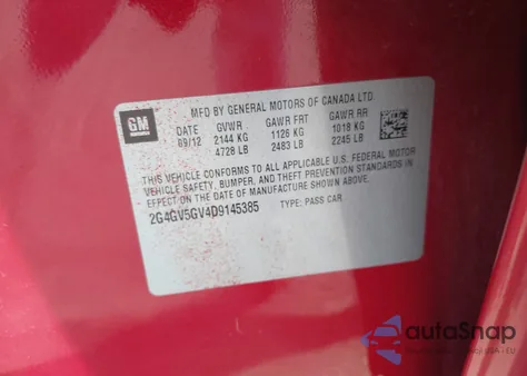 2013 Buick Regal Gs from USA, damaged, VIN 2G4GV5GV4D9145385